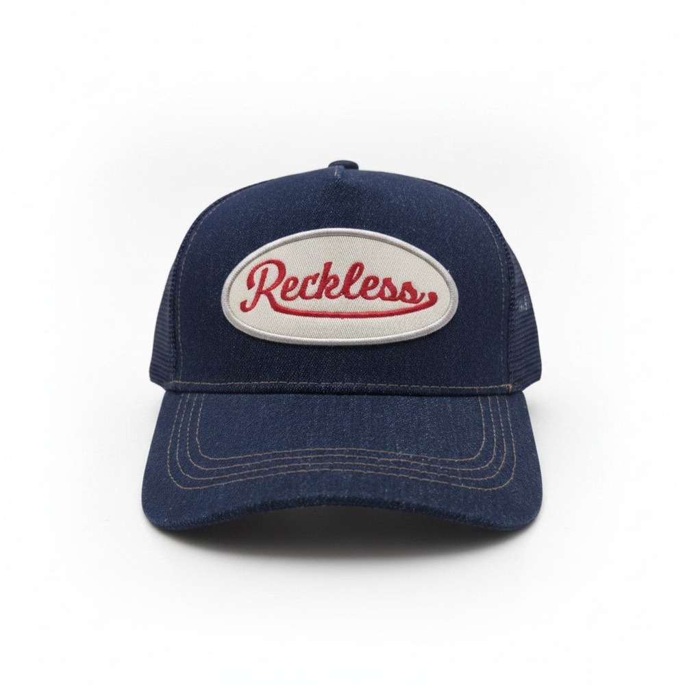 Young & Reckless Los Angeles Denim Trucker Hat Blue Snapback Mesh Cap NEW